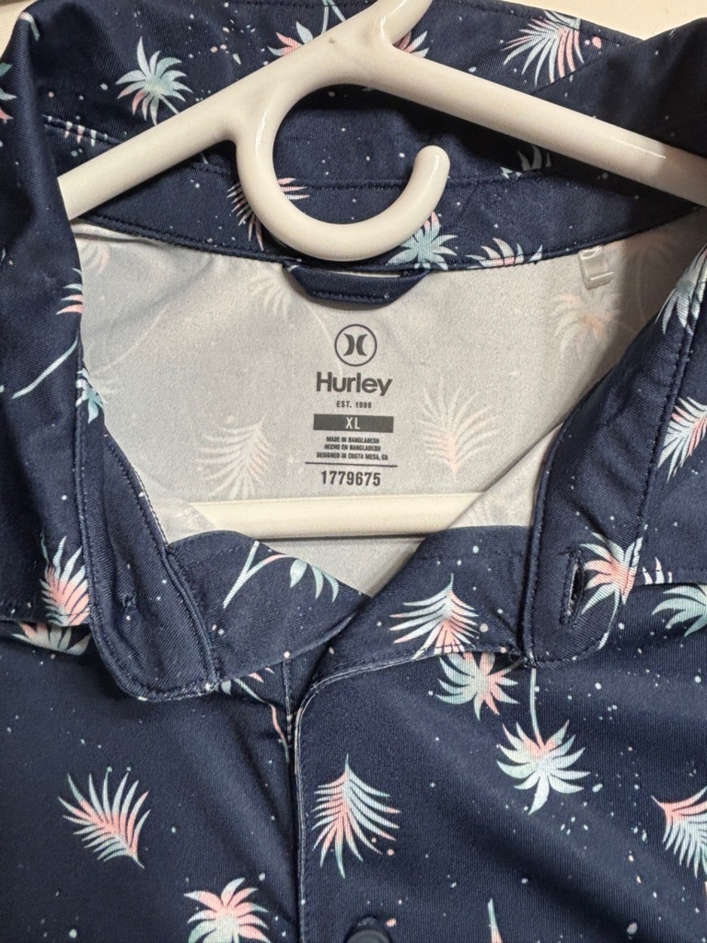 Hurley Navy Button-Up Shirt with Pastel Palm Print